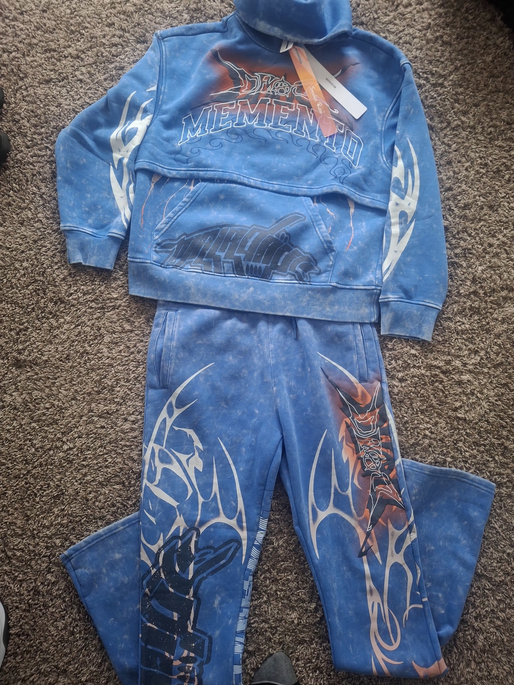 Smoke Rise Blue Sweat Outfit With Orange,black And White Accents